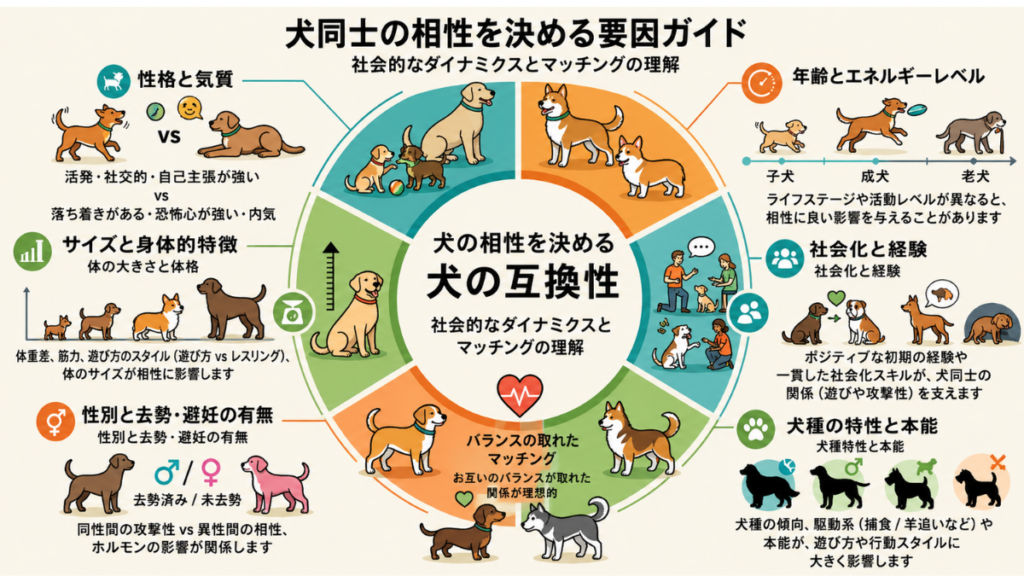 うちの子と相性がいいのはどんな子?」そんな悩み、性格や年齢だけで判断していませんか。この記事ではサイズや本能、社会化経験など、犬同士の互換性を決める6つの要因を徹底解説。愛犬にとって最高のパートナーを見極めるための具体的なヒントがわかります。
