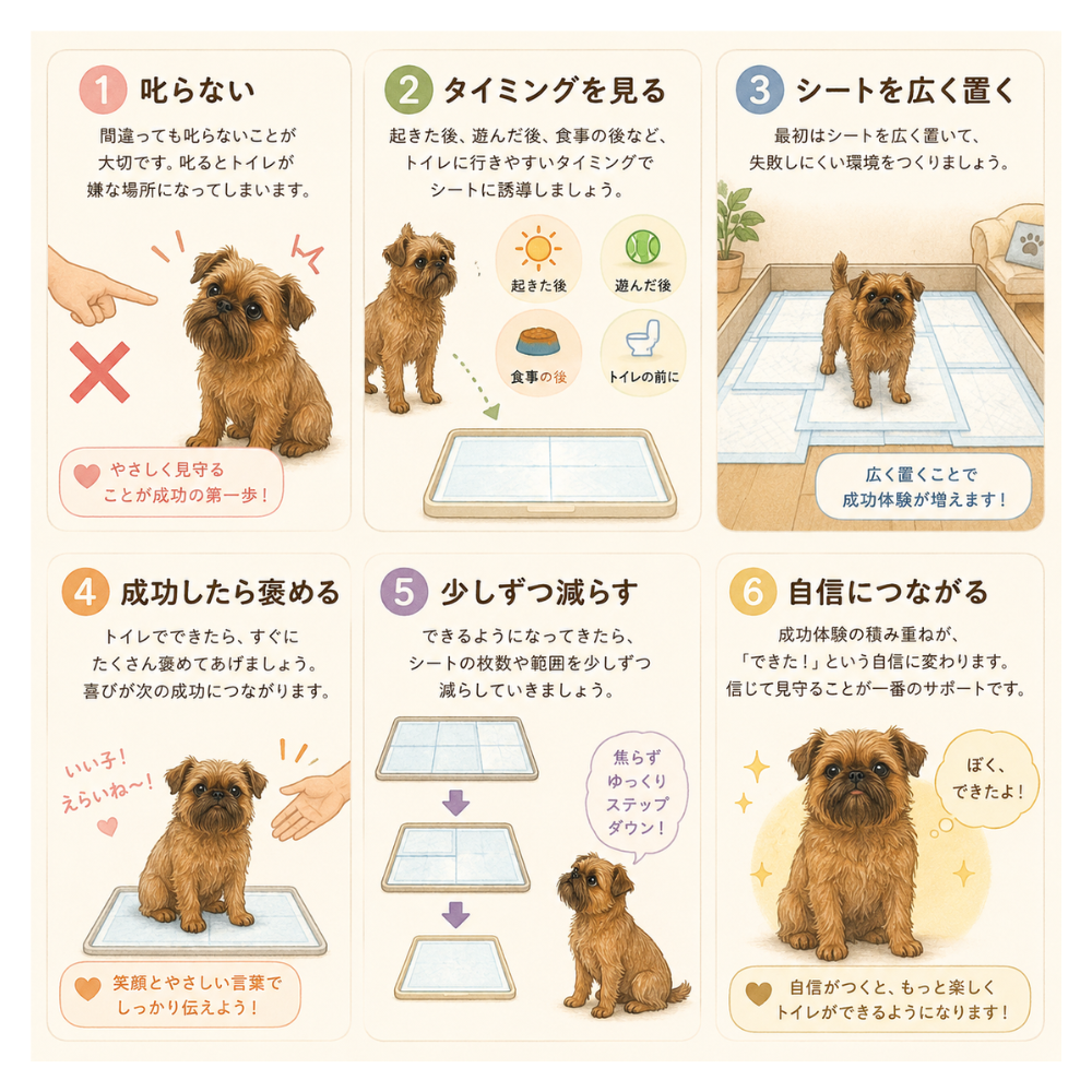 繁殖引退犬のトイレトレーニングに悩み、怒ってしまう自分に落ち込んでいませんか？「安心」を届けることが成功への近道です。この記事では、タイミングの把握から褒めるコツまで、愛犬と実践した「4つのステップ」を公開。叱らずに信頼関係を深めながら、無理なくトイレを整える方法を解説します。