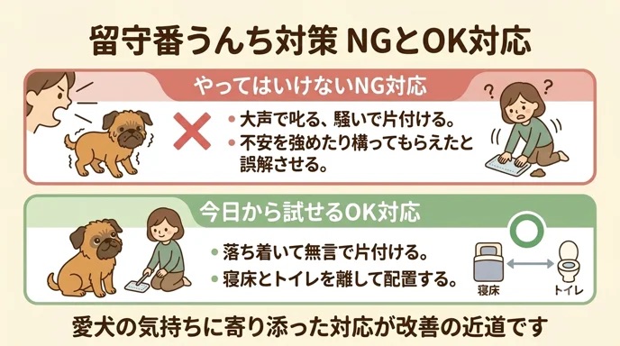 留守番のたびに愛犬がうんちまみれになり、食糞までして悩んでいませんか。大声で叱るのは不安を強めるNG対応です。我が家も寝床とトイレを引き離し、無言で片付けることで克服しました。やってはいけないNG行動と、今日から試せるOK対応がわかります。
SEO関係
