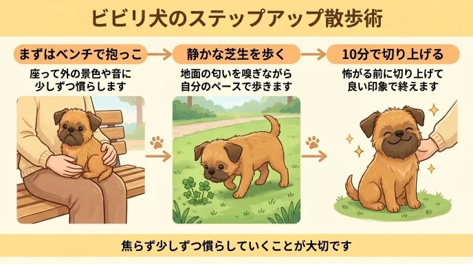 公園での散歩デビューで「愛犬が怖がって歩かない」と焦っていませんか?ベンチでの抱っこから始め、10分で切り上げるステップアップ散歩術が分かります。人の多さに戸惑う愛犬のペースを大切にし、芝生で少しずつ歩けるようになった体験談は必見です。